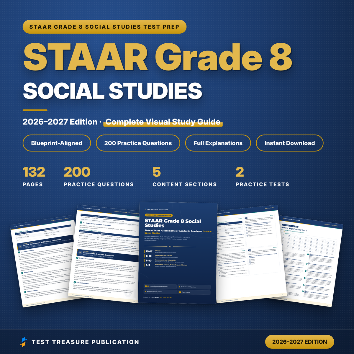 STAAR Grade 8 Social Studies Study Guide 2026–2027 | TEKS-Aligned Review + Practice Tests | Printable PDF