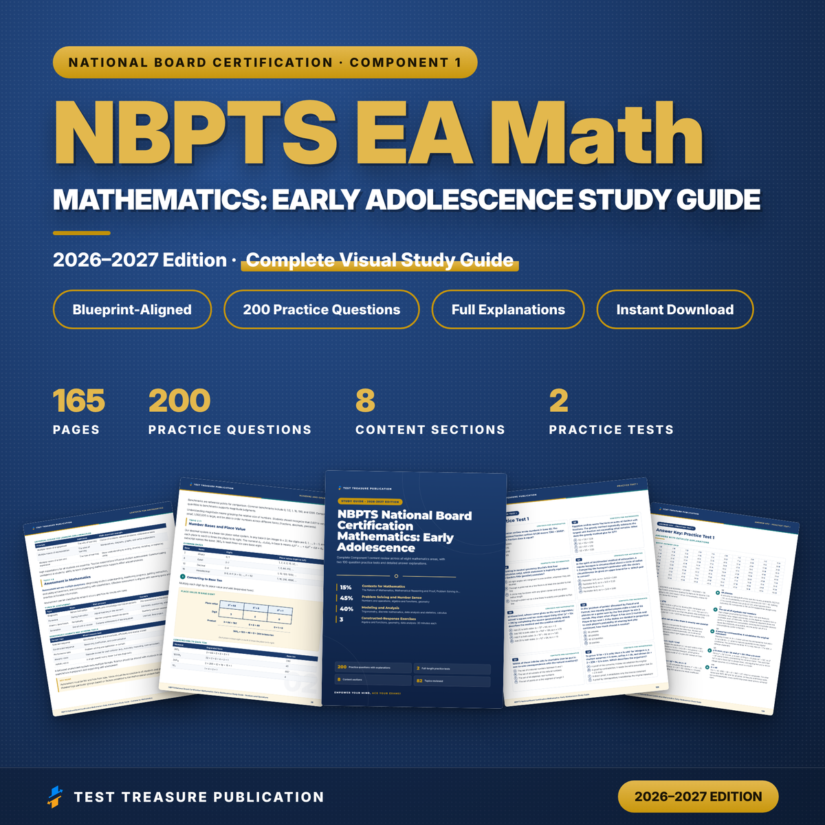 NBPTS Mathematics Early Adolescence Study Guide 2026-2027 | EA Math National Board Component 1 Prep + 200 Practice Questions