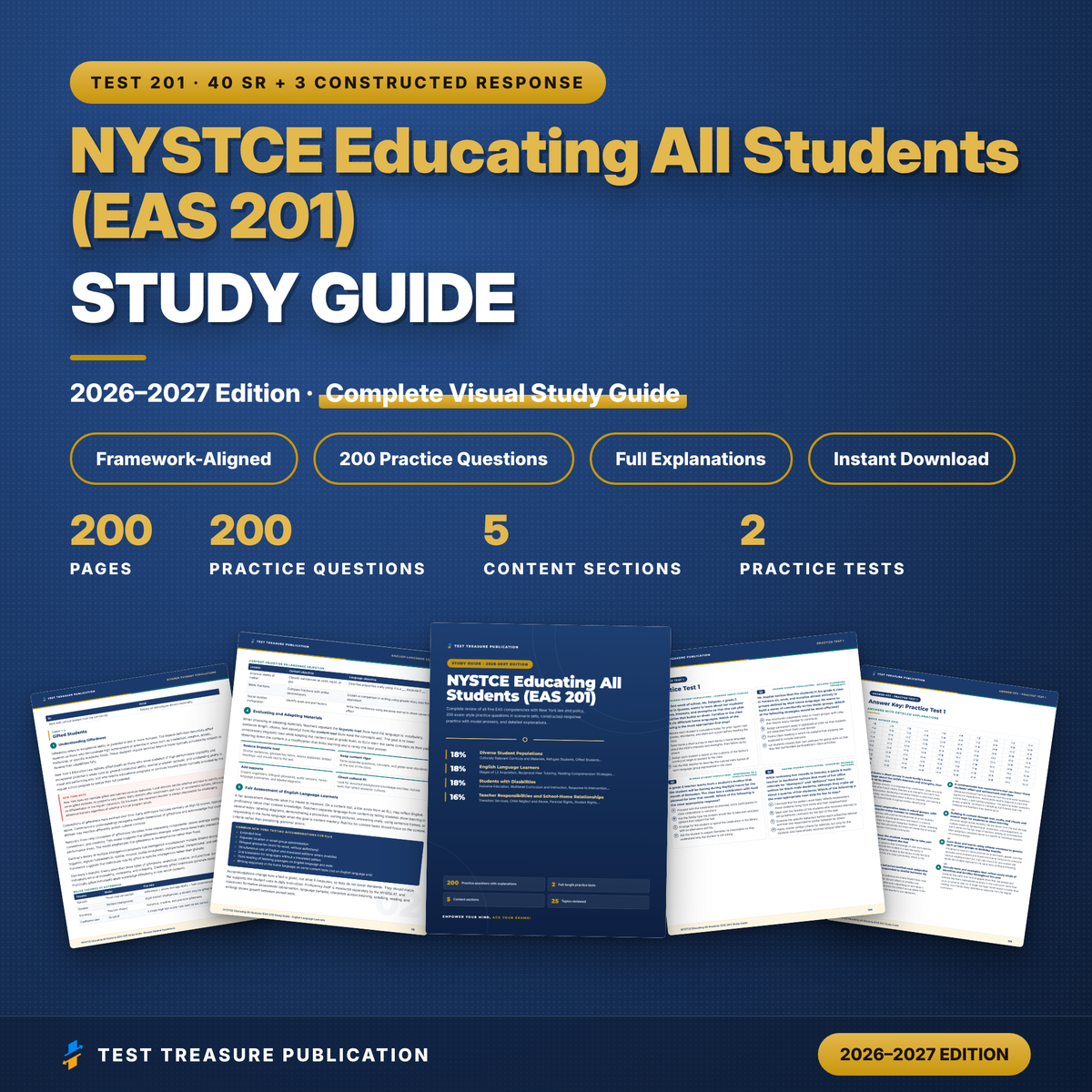NYSTCE EAS 201 Study Guide 2026–2027 | Educating All Students Exam Prep + 2 Practice Tests | New York Teacher Certification