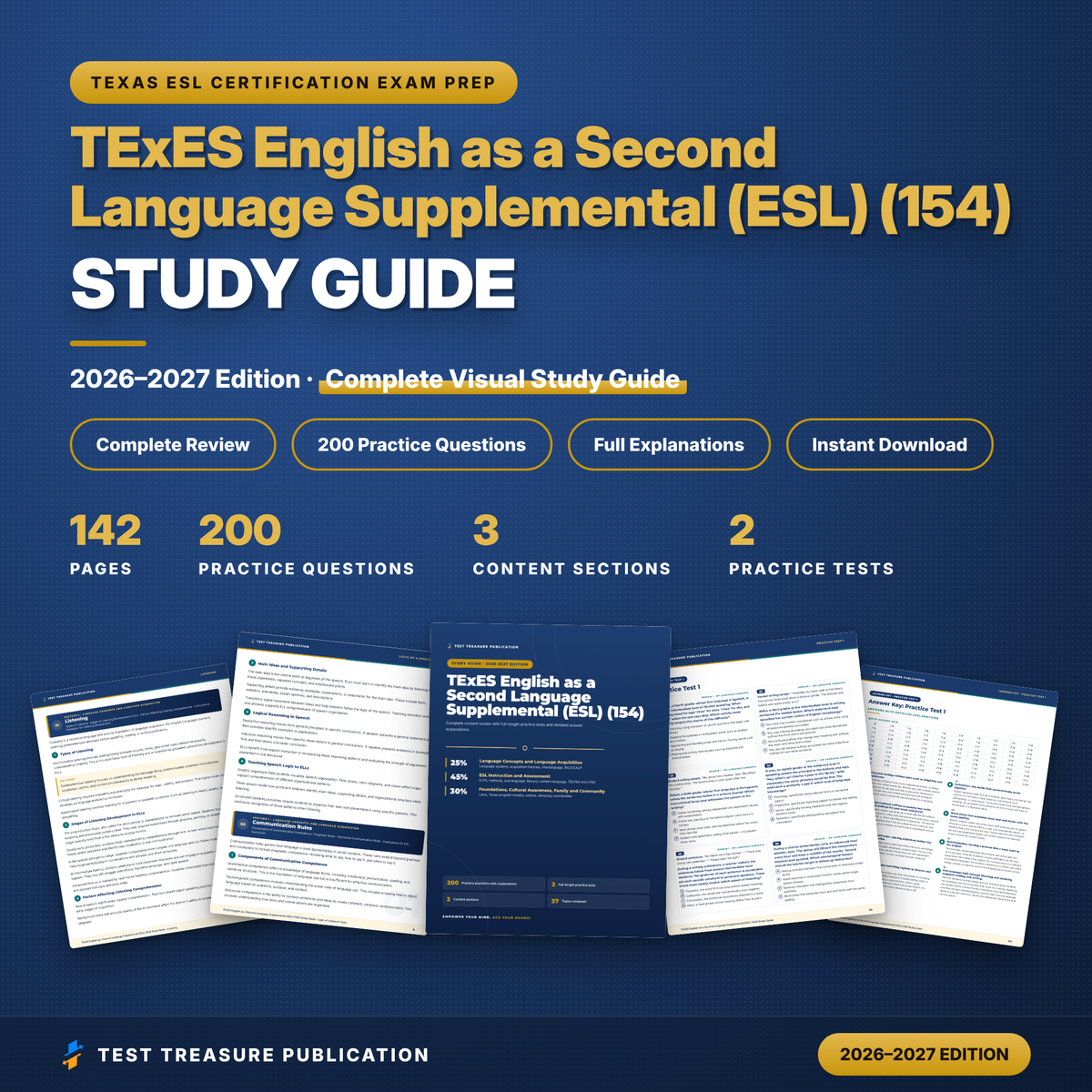 TExES ESL Supplemental 154 Study Guide 2026–2027 | Texas ESL Teacher Certification Prep | ELPS TELPAS LPAC | 200 Practice Questions PDF