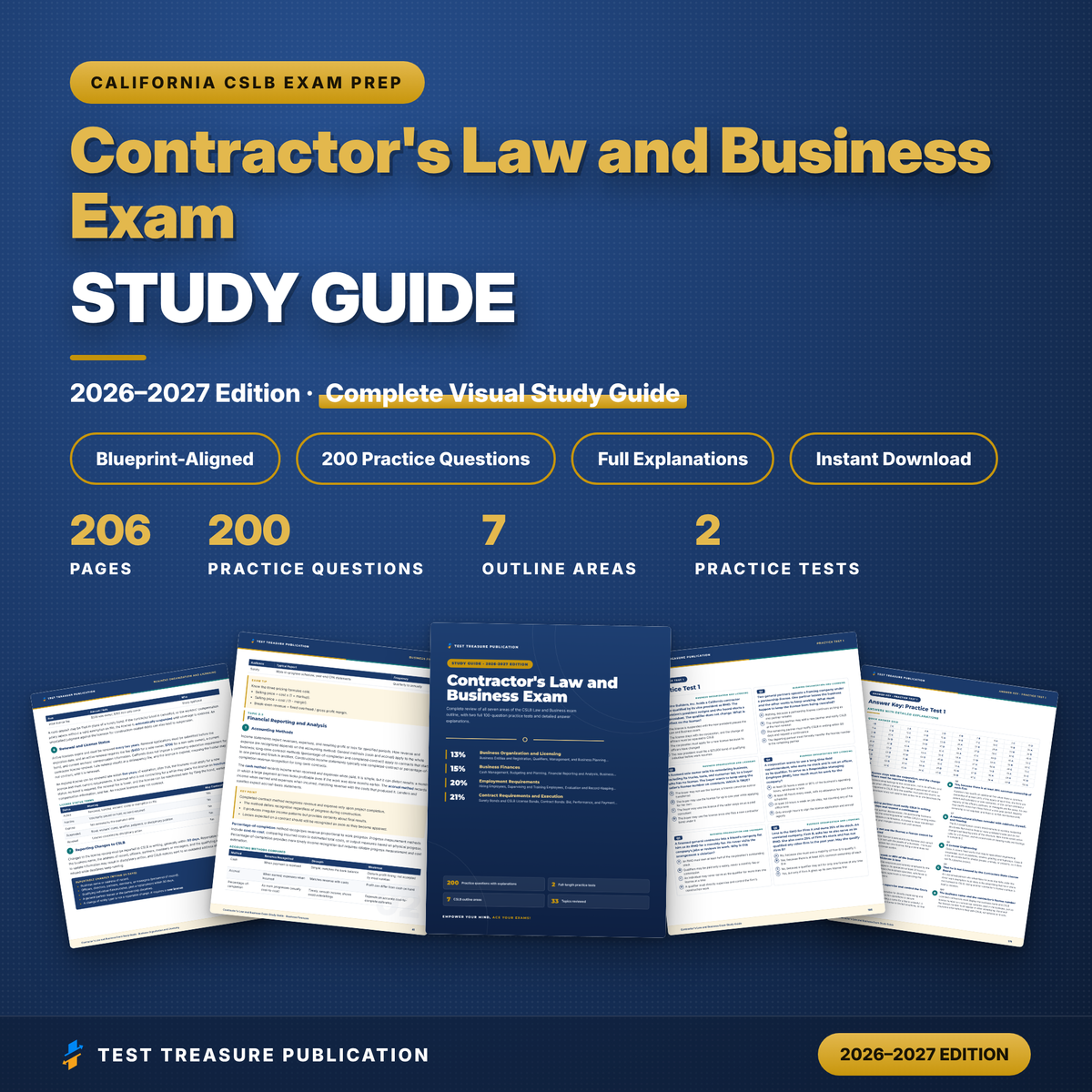 Contractor's Law and Business Exam Study Guide 2026–2027 | California CSLB License Exam Prep (Digital Download)