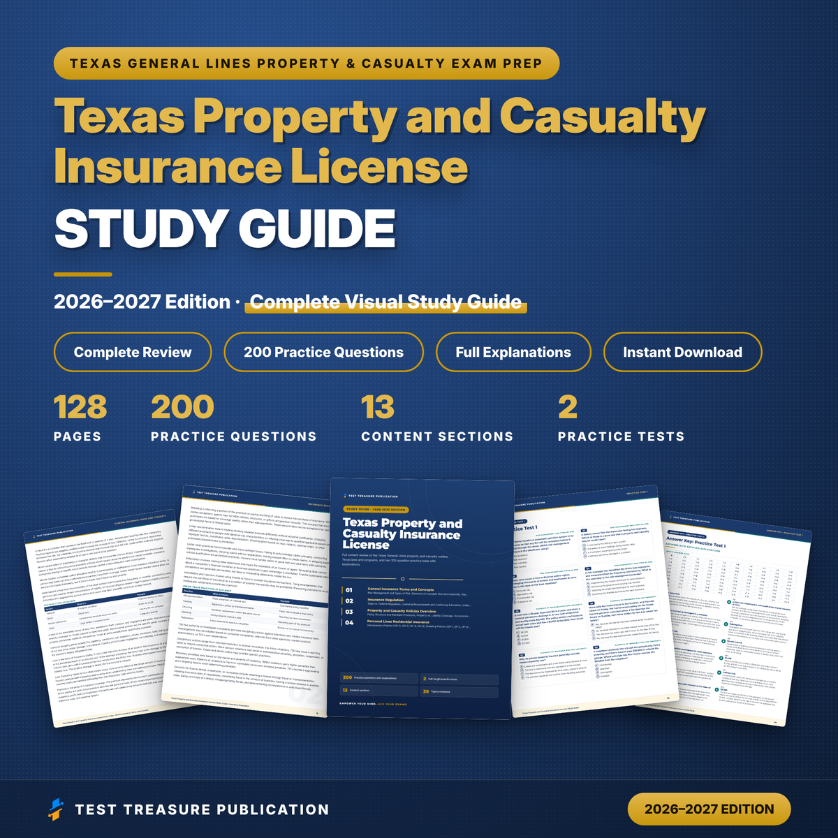 Texas Property and Casualty Insurance License Study Guide 2026–2027 | Texas P&C General Lines Exam Prep | 200 Practice Questions | PDF