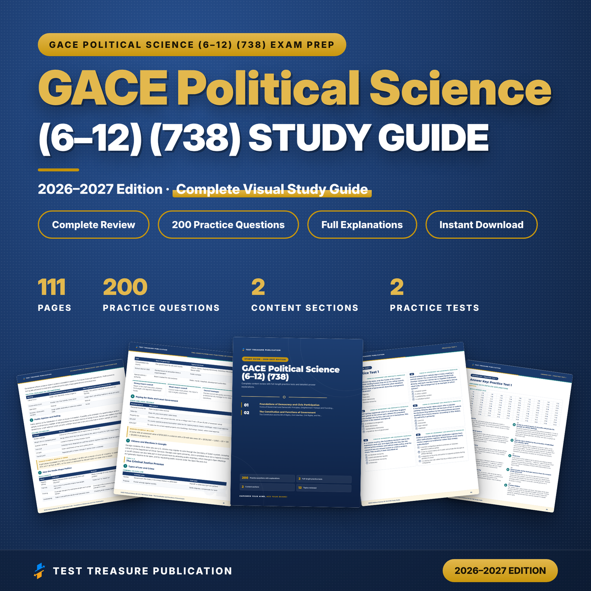 GACE Political Science 738 Study Guide 2026–2027 | GACE 6-12 Civics Test Prep | Georgia Teacher Exam | 200 Practice Questions PDF