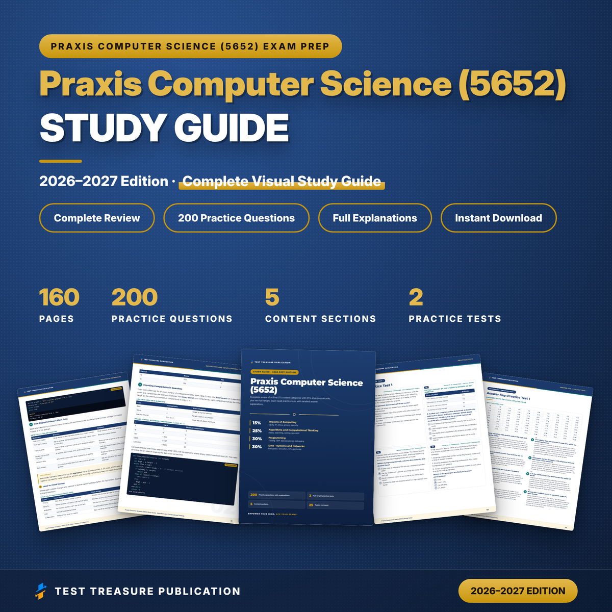 Praxis Computer Science 5652 Study Guide 2026–2027 | CS Teacher Certification Exam Prep | 200 Practice Questions | Printable PDF