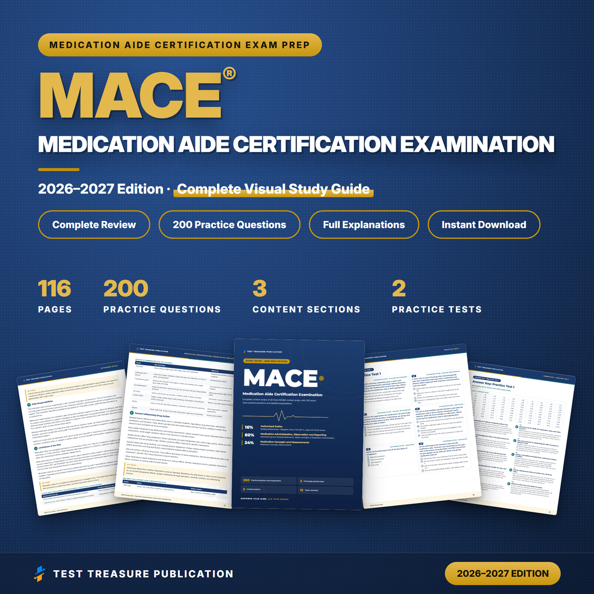MACE Study Guide 2026-2027 | Medication Aide Certification Exam Prep, 200 Practice Questions, Med Aide CMA Test Review PDF