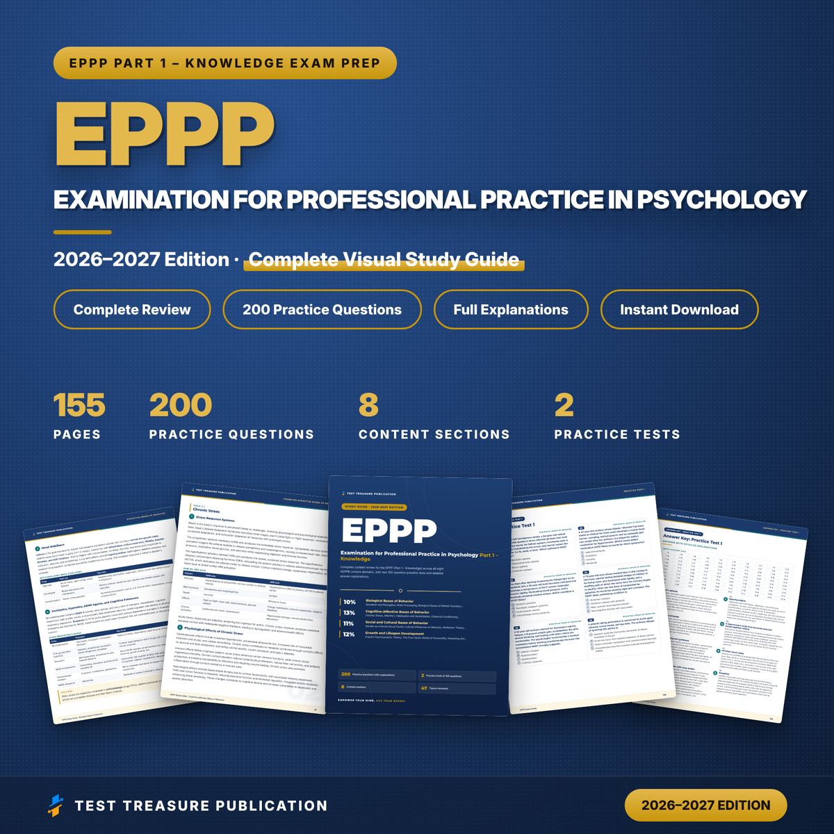 EPPP Study Guide 2026–2027 | EPPP Part 1 Knowledge Exam Review + 200 Practice Questions | Psychology Licensing Exam | Printable PDF