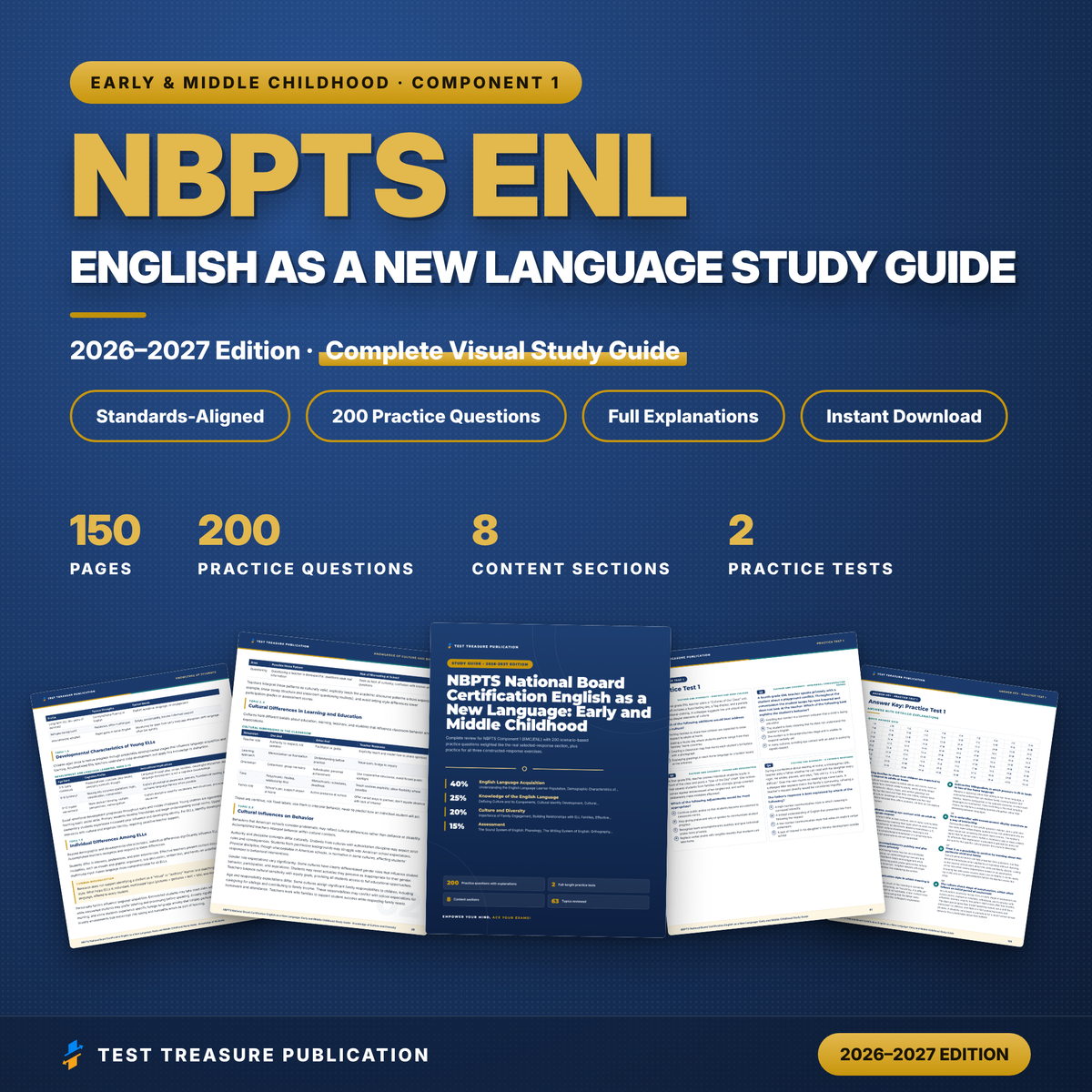NBPTS English as a New Language Study Guide 2026-2027 | Early and Middle Childhood National Board Component 1 Prep + Practice Tests