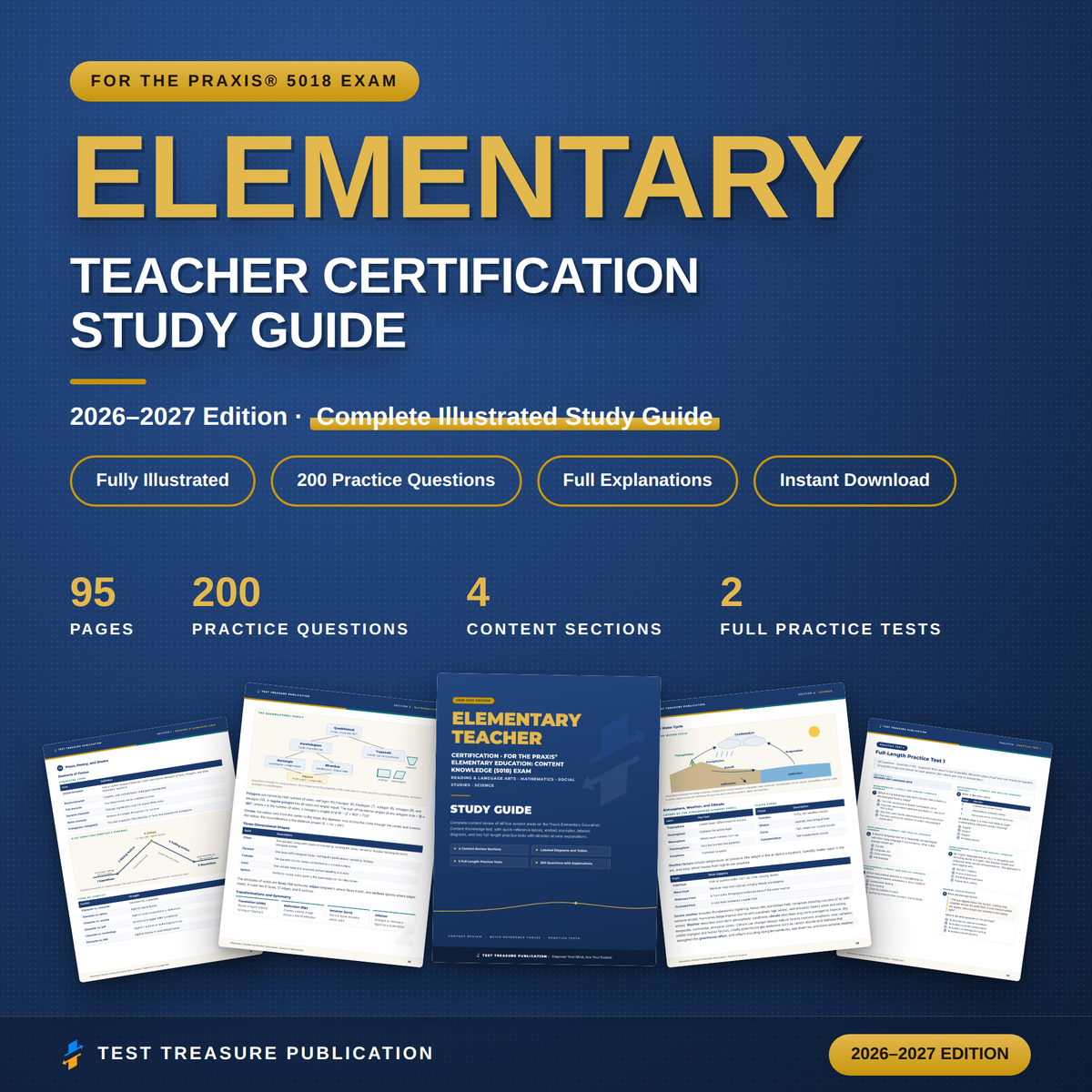 Elementary Teacher Certification Study Guide 2026-2027 for the Praxis 5018 Exam | Content Knowledge | 200 Practice Questions | K-6 PDF