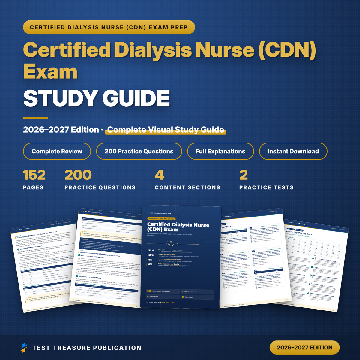 Certified Dialysis Nurse CDN Exam Study Guide 2026–2027 | NNCC Dialysis Nursing Prep | Hemodialysis RN | 200 Practice Questions | PDF