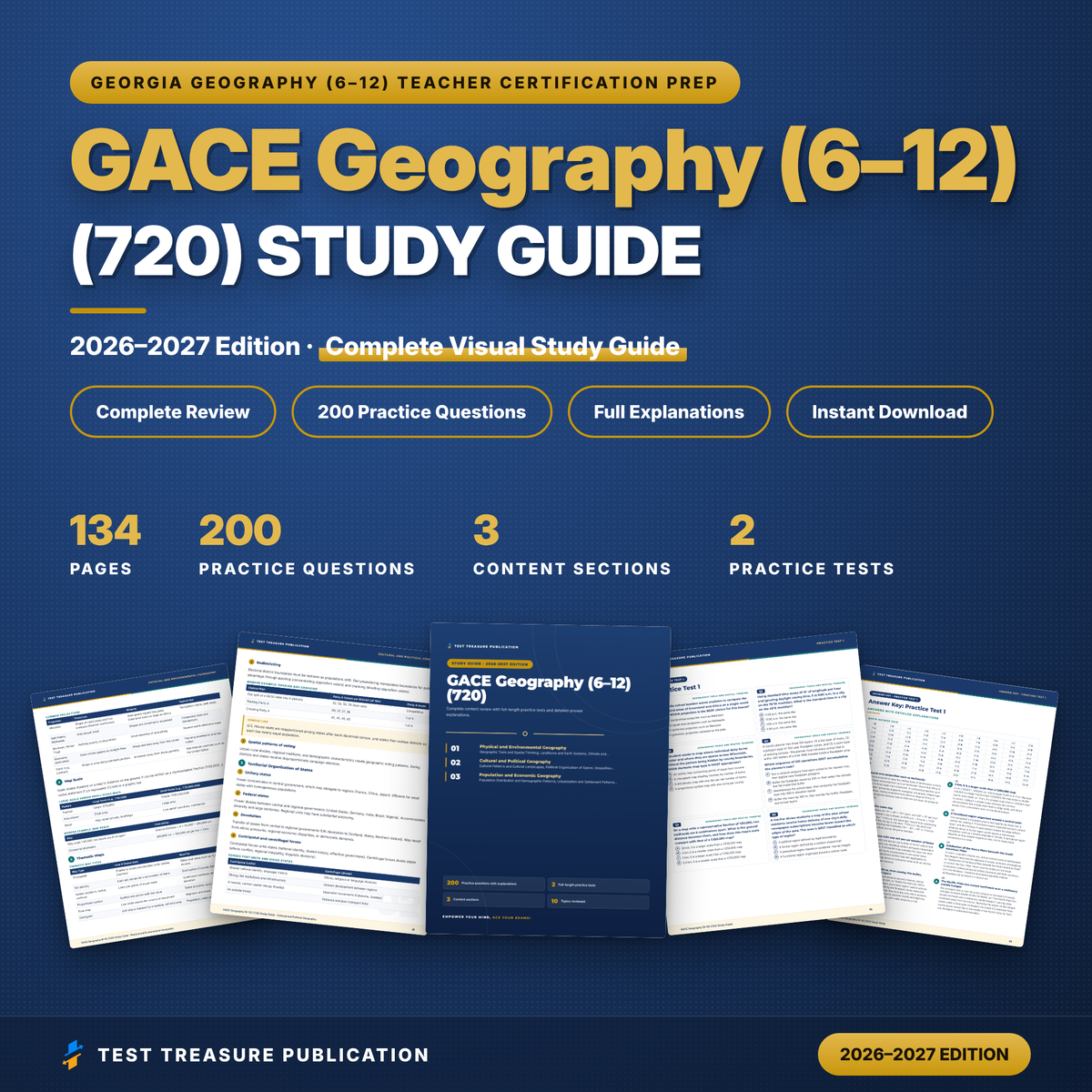 GACE Geography 720 Study Guide 2026–2027 | GACE Geography 6-12 Test Prep | Georgia Social Studies Teacher Exam | 200 Practice Questions PDF