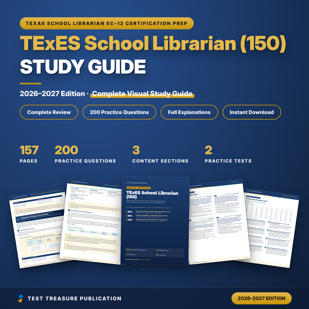 TExES School Librarian 150 Study Guide 2026–2027 | Texas School Librarian EC-12 Certification Prep | 200 Practice Questions PDF