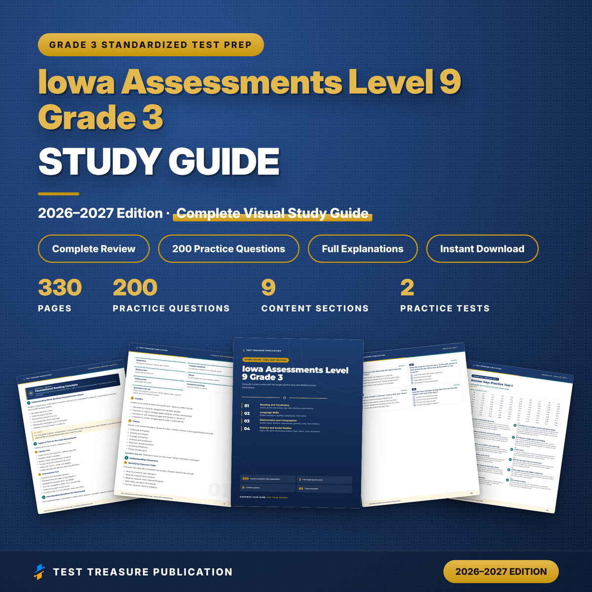 Iowa Assessments Level 9 Grade 3 Study Guide 2026-2027 | ITBS 3rd Grade Test Prep + 2 Practice Tests | Printable PDF