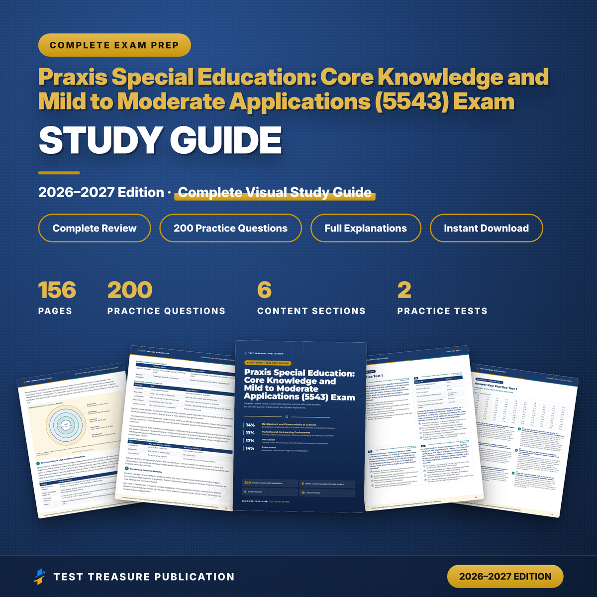 Praxis 5543 Special Education Study Guide 2026-2027, Core Knowledge and Mild to Moderate Applications, 200 Practice Questions, PDF