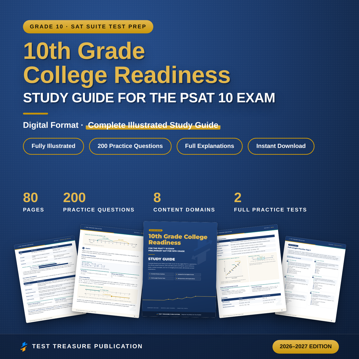 10th Grade College Readiness Study Guide for the PSAT 10 Exam | 200 Practice Questions | Reading, Writing & Math Review | PDF