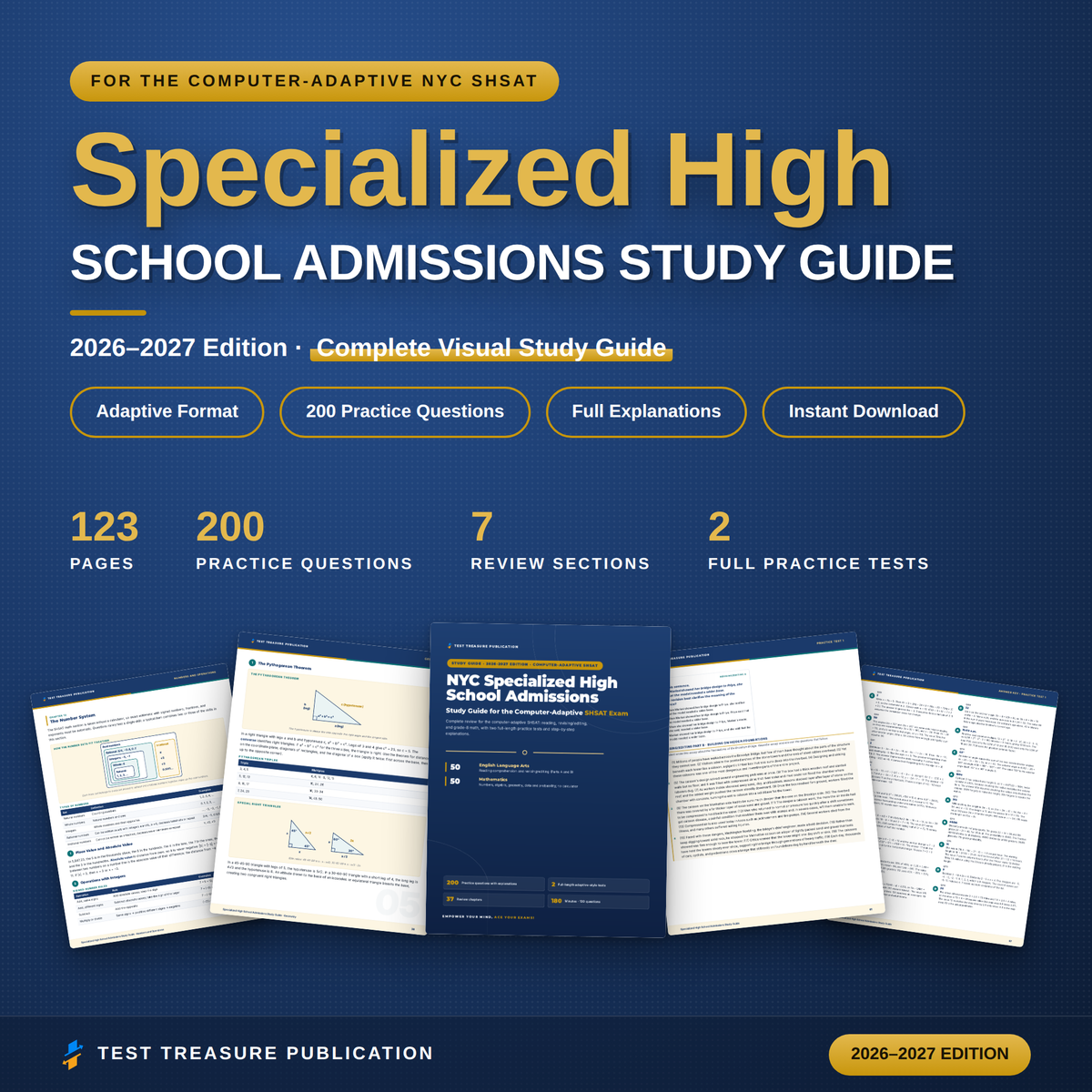 Specialized High School Admissions Study Guide 2026-2027, NYC 8th Grade Entrance Exam Prep, Adaptive Test, 200 Questions, Printable PDF