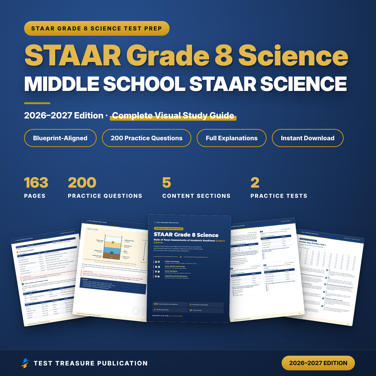 STAAR Grade 8 Science Study Guide 2026–2027 | TEKS-Aligned Review + 200 Practice Questions | Printable PDF