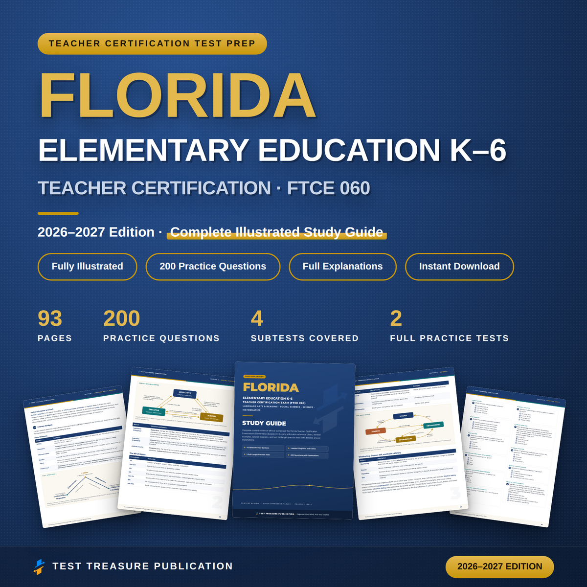 Florida Elementary Education K-6 Study Guide 2026-2027 for the FTCE 060 Exam | 200 Practice Questions | Teacher Certification Prep PDF