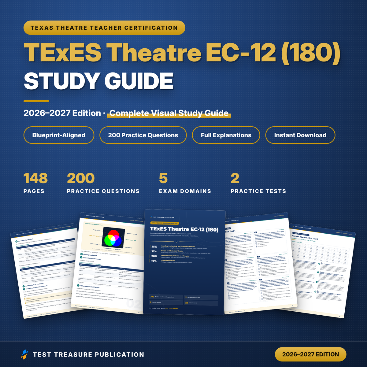 TExES Theatre EC-12 (180) Study Guide 2026-2027 | Texas Theatre Teacher Certification Test Prep | 200 Practice Questions PDF