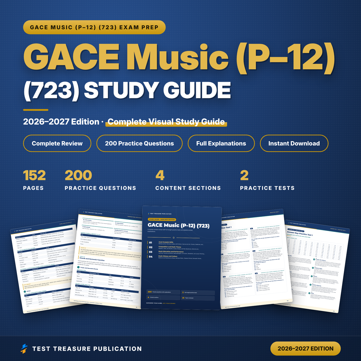 GACE Music 723 Study Guide 2026–2027 | GACE Music P-12 Test Prep | Georgia Music Teacher Exam | 200 Practice Questions PDF
