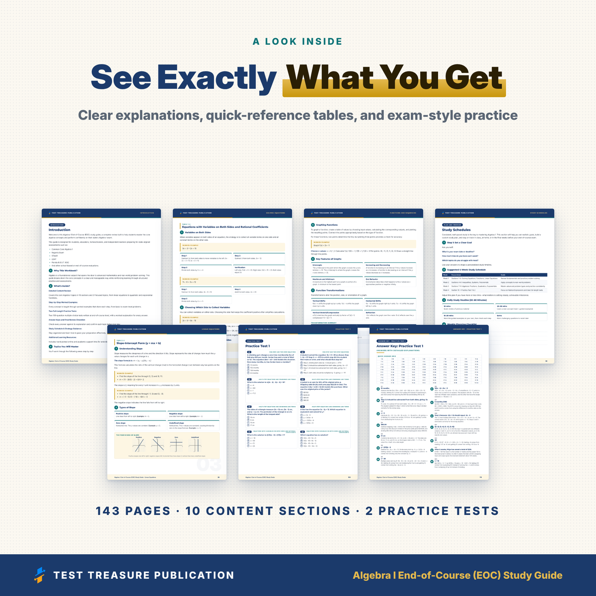 Algebra 1 EOC Study Guide 2026–2027 | Algebra I End-of-Course Exam Prep + 200 Practice Questions (Printable PDF)