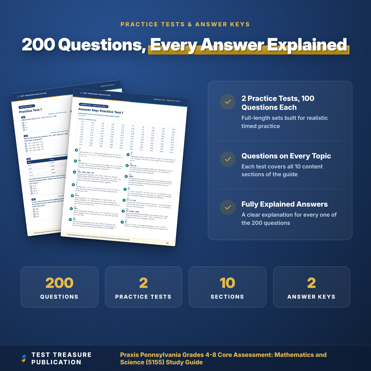 Praxis 5155 Study Guide 2026โ2027 | Pennsylvania Grades 4-8 Core Assessment Mathematics and Science Exam Prep + Practice Tests
