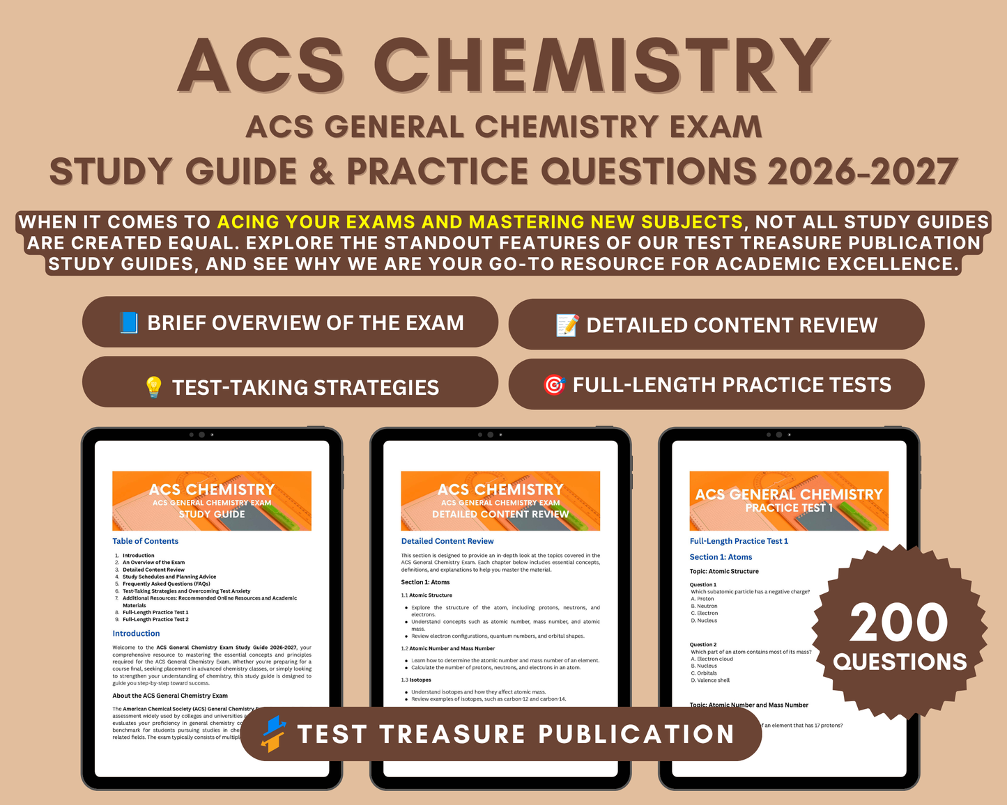 ACS General Chemistry Study Guide 2026-2027: Master Atomic Structure, Reactions, and More for Exam Success!