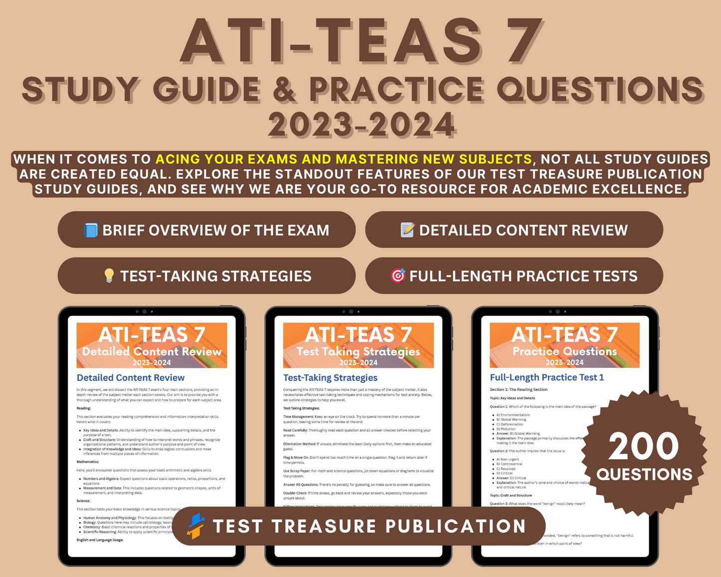 ATI TEAS 7 Study Guide and Practice Questions 2023-24: ATI Teas 7 Exam Prep with 2 Full-Length Practice Tests & Detailed Answer Explanations