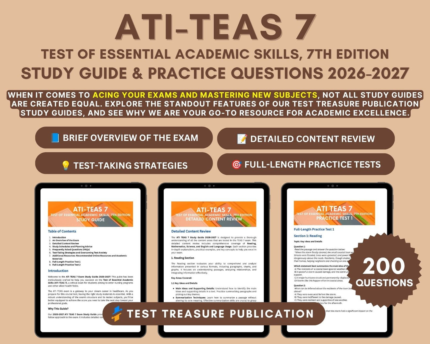 ATI TEAS 7 Study Guide and Practice Questions 2026-2027: ATI Teas 7 Exam Prep with 2 Full-Length Practice Tests & Detailed Answer Explanations