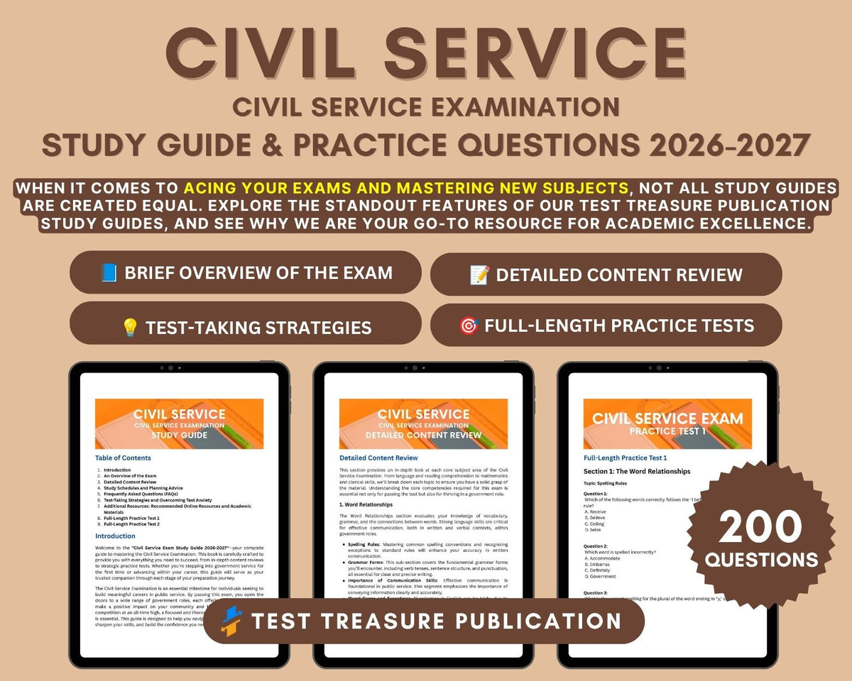 Civil Service Exam Prep 2026-2027: Master Key Subjects, 200+ Practice Questions, Detailed Answers and Strategies for Civil Service Aspirants