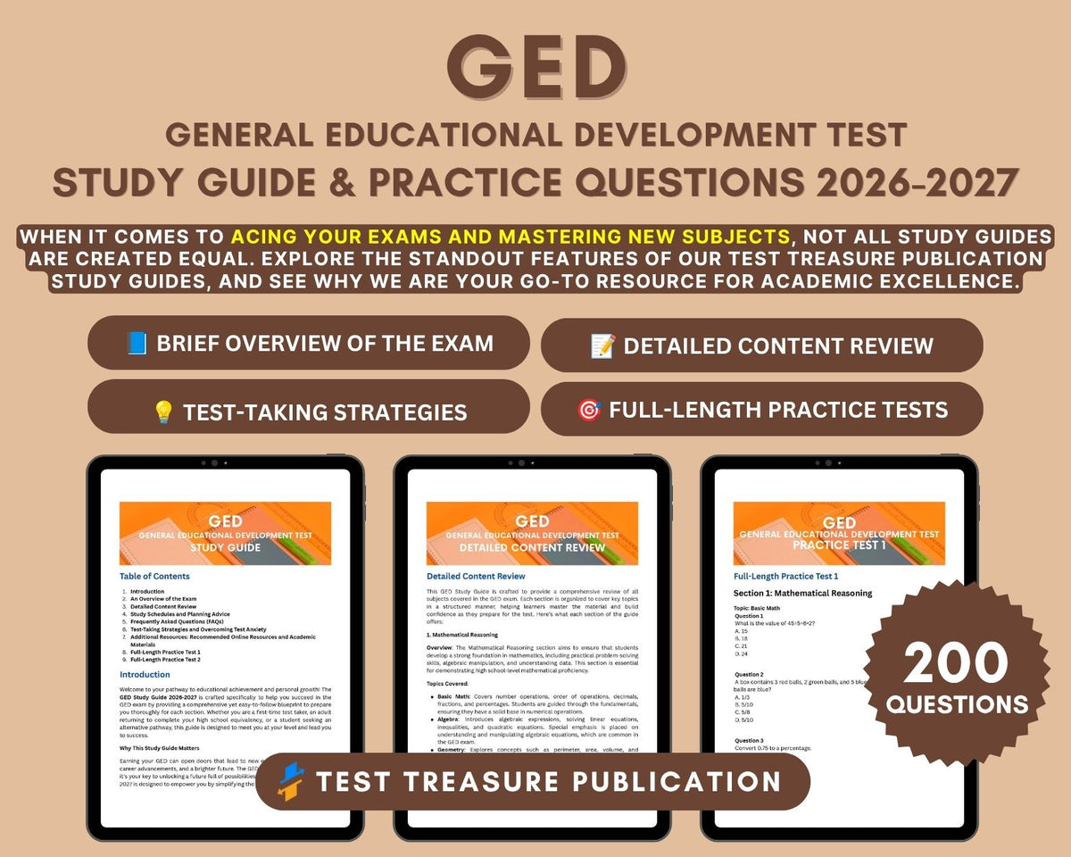 GED Exam Study Guide 2026-2027 | GED Test Prep | Math, Language Arts, Science, Social Studies | Practice Questions & Test-Taking Strategies