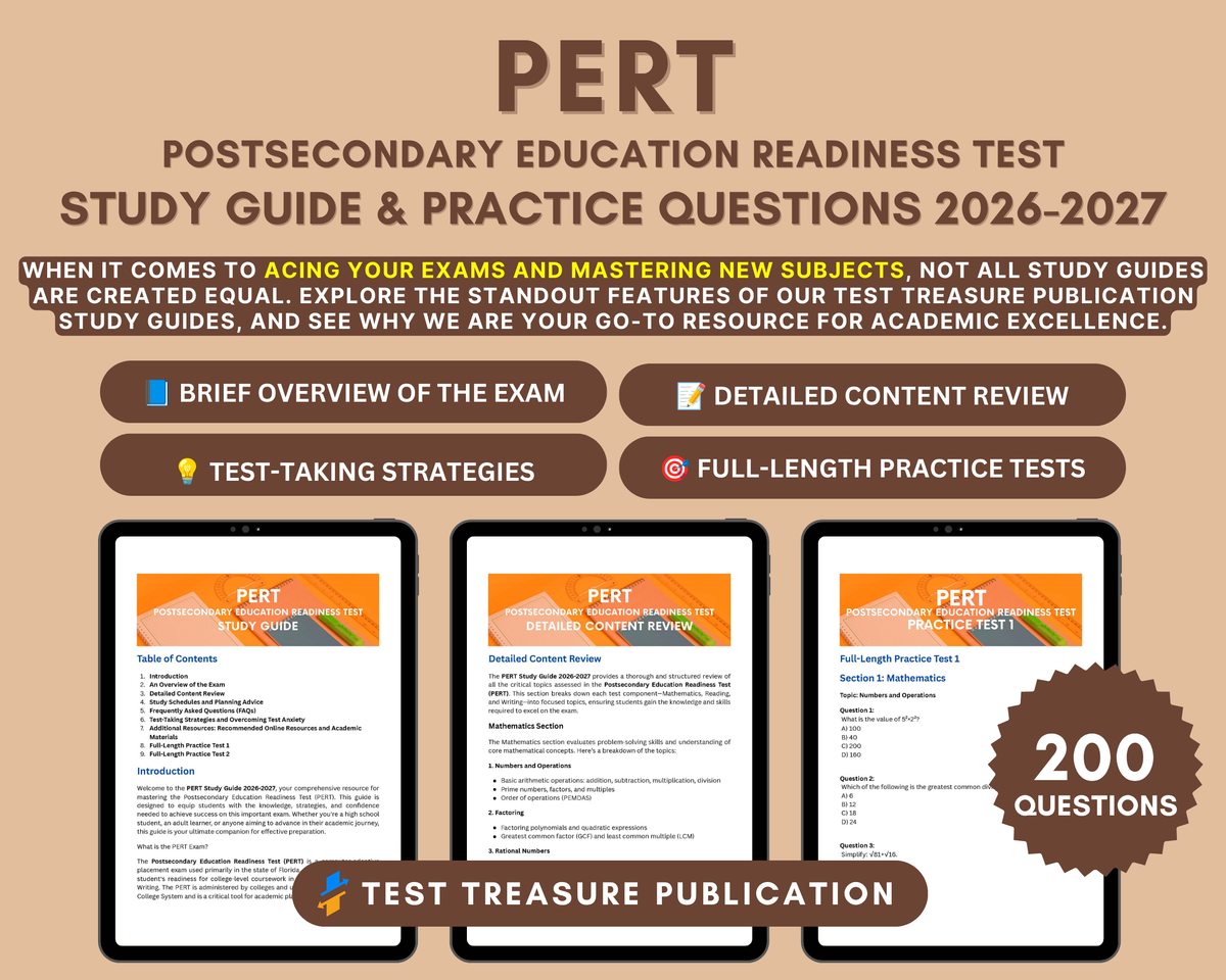 PERT Exam Study Guide 2026-2027: In-Depth Content Review, Practice Tests & Exam Strategies for College Readiness