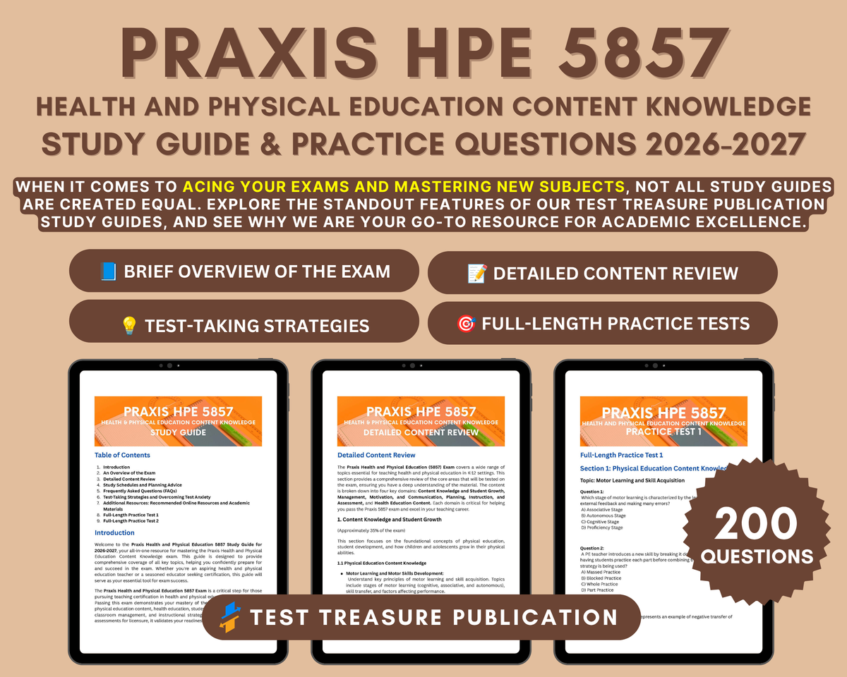 Praxis HPE Content Knowledge 5857 Study Guide 2026-2027: In-Depth Review & Practice Tests for Certified Teacher Exam