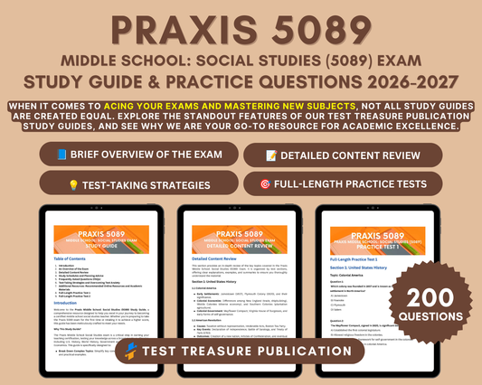 Praxis Middle School: Social Studies (5089) Exam Study Guide 2026-2027