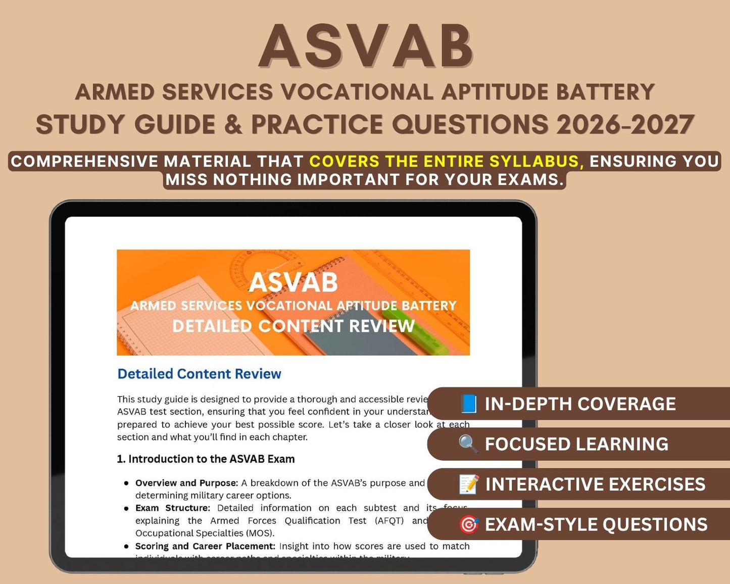 ASVAB Exam Prep Study Guide 2026-2027: In-Depth Content Review, Practice Tests & Exam Strategies for Military Careers