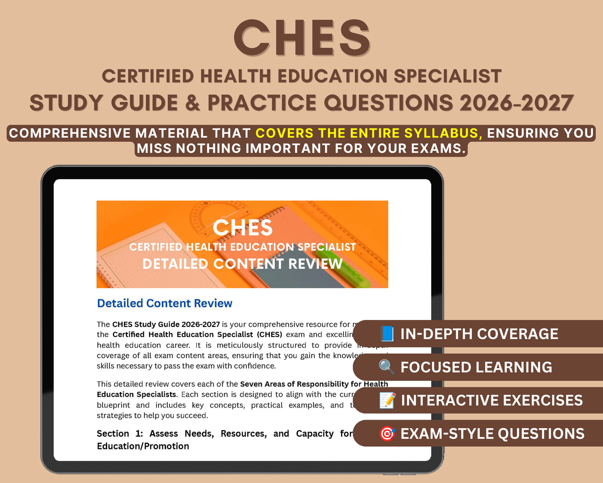 CHES Exam Study Guide 2026-2027: In-Depth Content Review, and Practice Tests for Certified Health Education Specialist