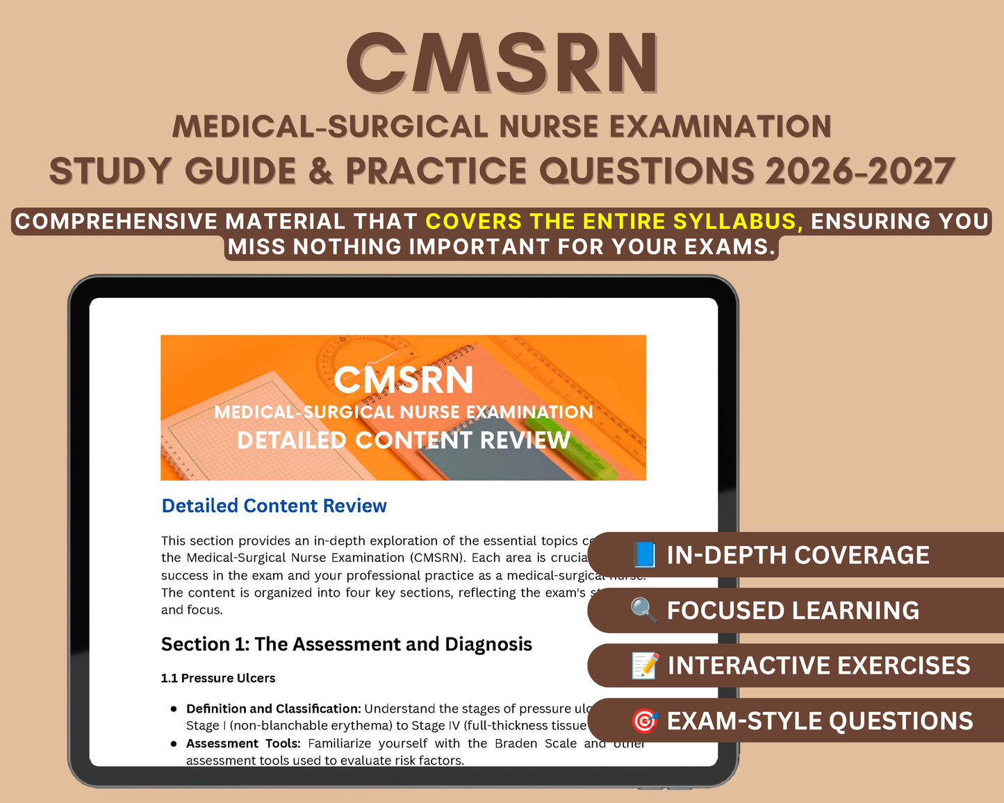 CMSRN Study Guide 2026-2027: In-Depth Content Review, Practice Tests & Exam Tips for Medical-Surgical Nurse Exam Prep