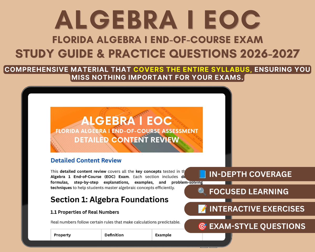 Florida Algebra I EOC Success Strategies Study Guide 2026-2027