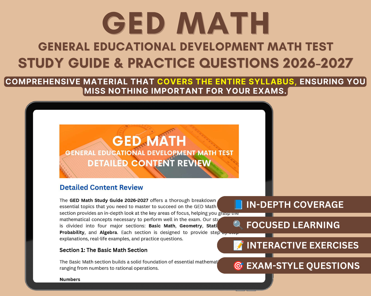 GED Math Prep Study Guide 2026-2027: In-Depth Content Review, Practice Tests & Exam Strategies for GED Aspirants!