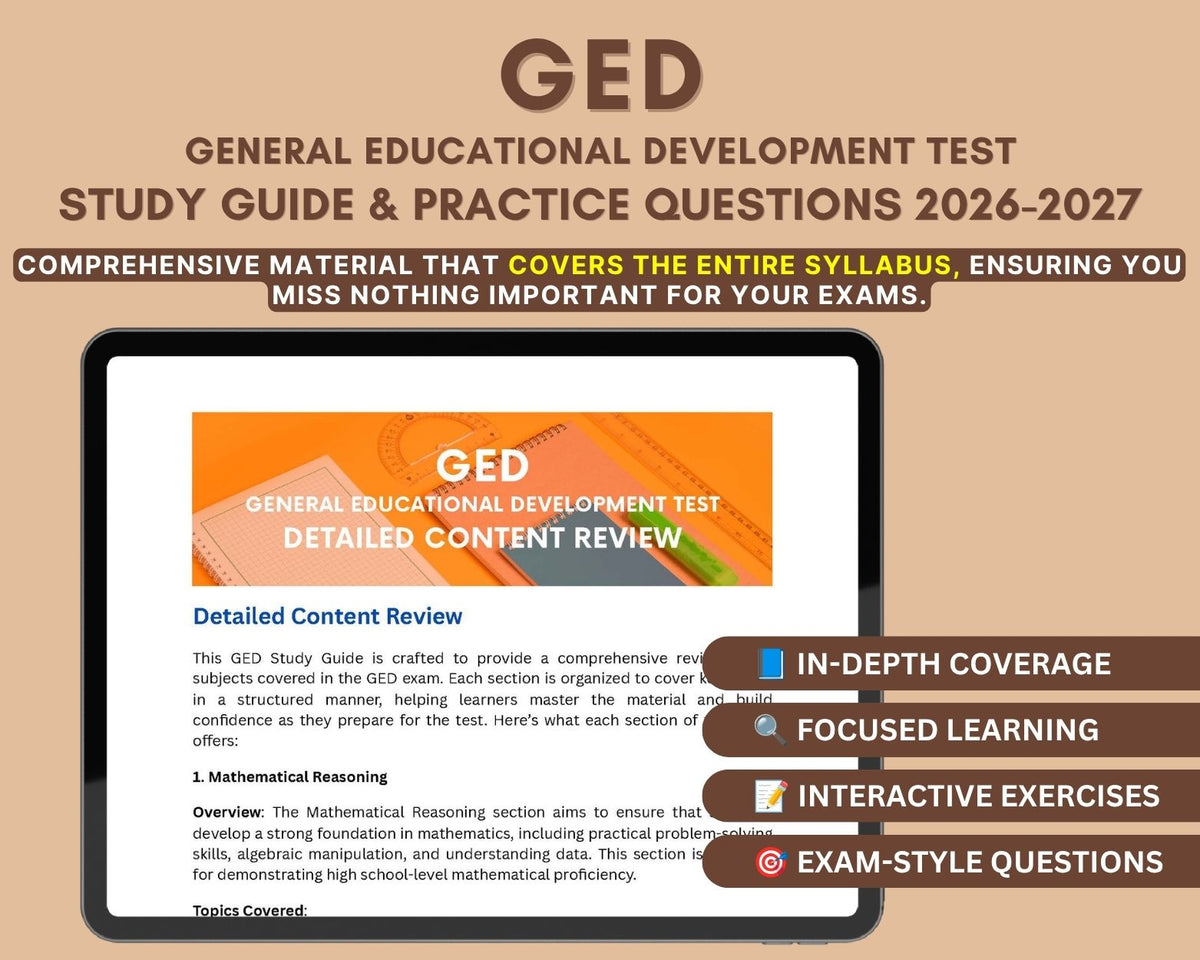 GED Exam Study Guide 2026-2027 | GED Test Prep | Math, Language Arts, Science, Social Studies | Practice Questions & Test-Taking Strategies