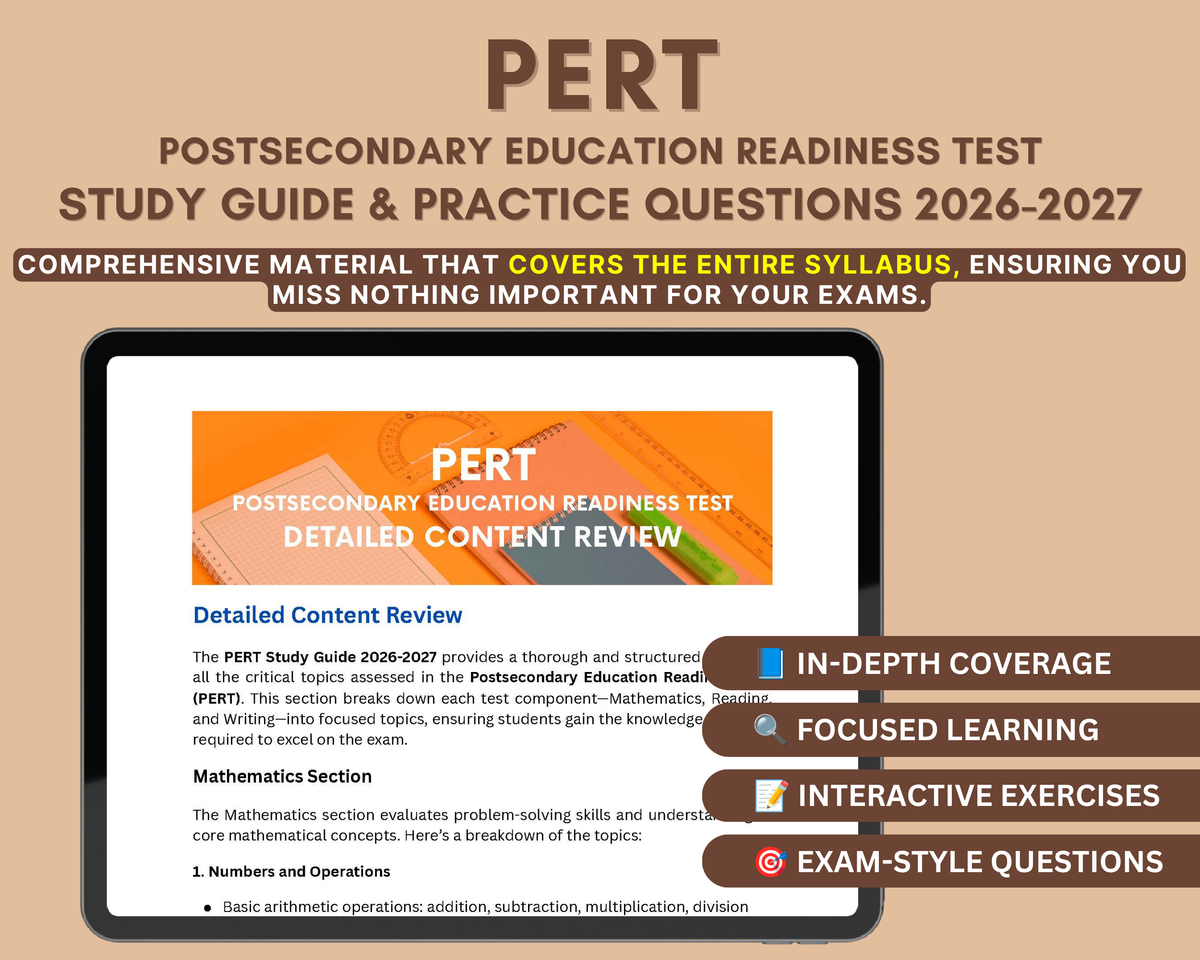 PERT Exam Study Guide 2026-2027: In-Depth Content Review, Practice Tests & Exam Strategies for College Readiness