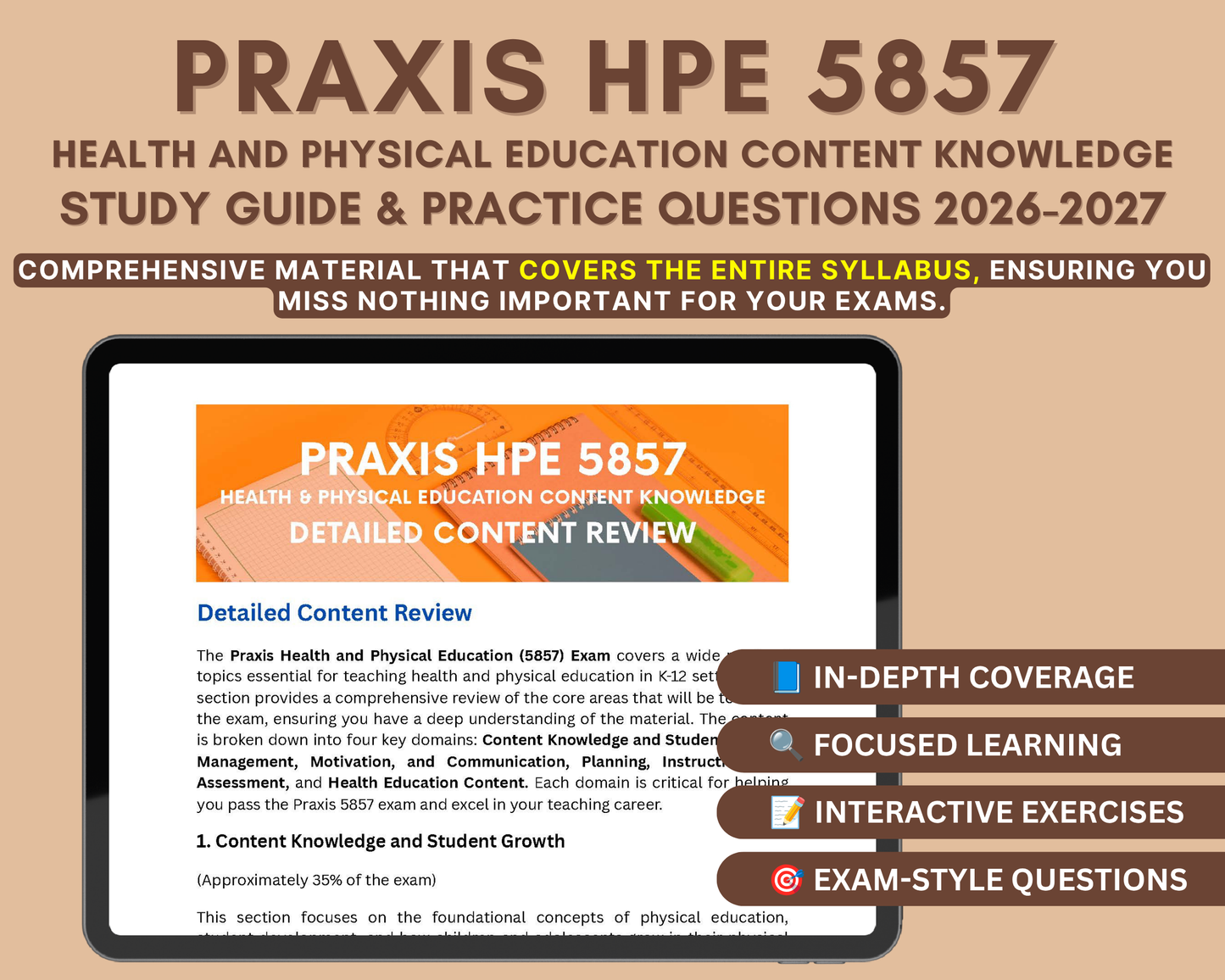 Praxis HPE Content Knowledge 5857 Study Guide 2026-2027: In-Depth Review & Practice Tests for Certified Teacher Exam