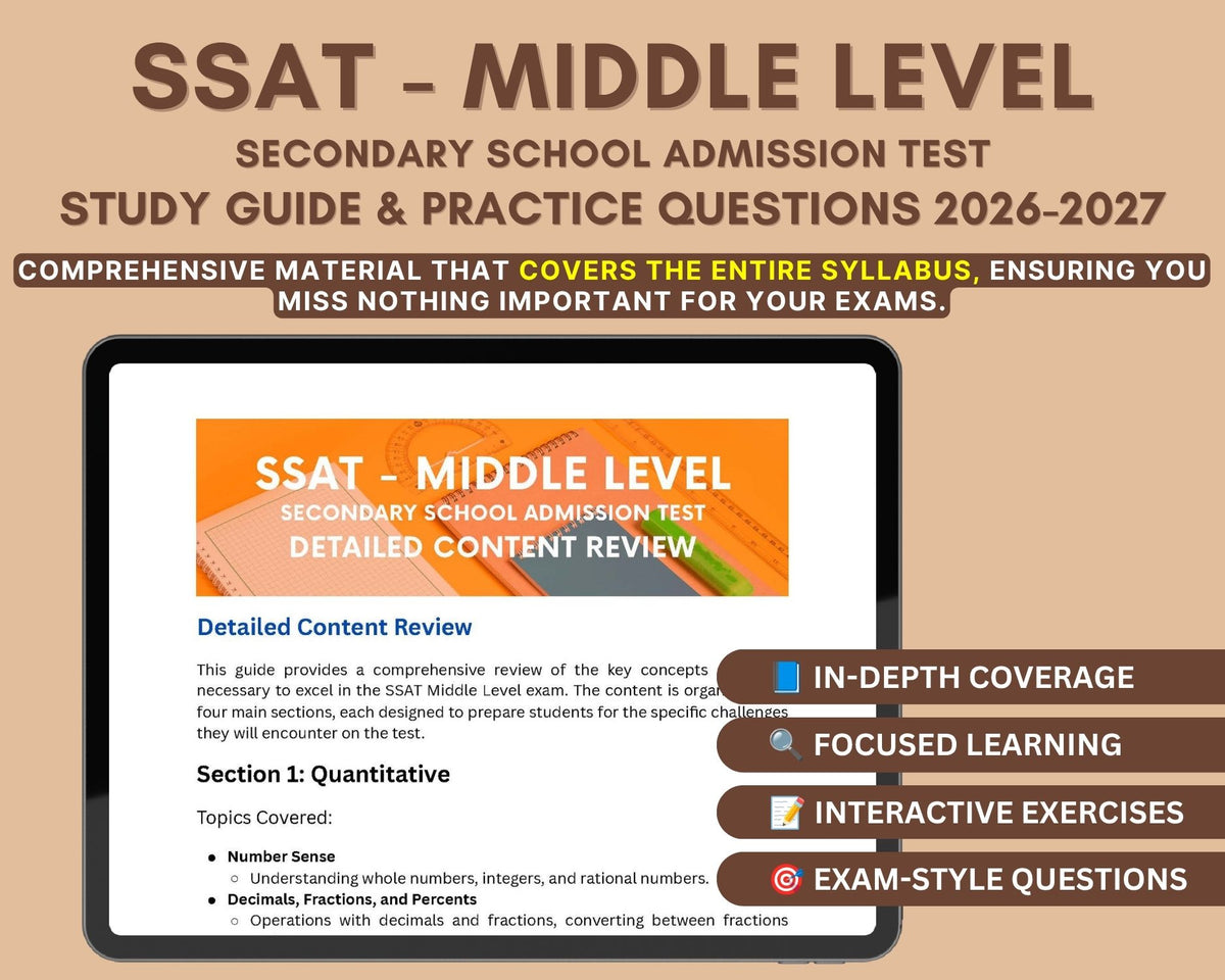 SSAT Middle Level Prep Book 2026-2027: In-Depth Content Review, and Practice Tests for Private School Admission Success