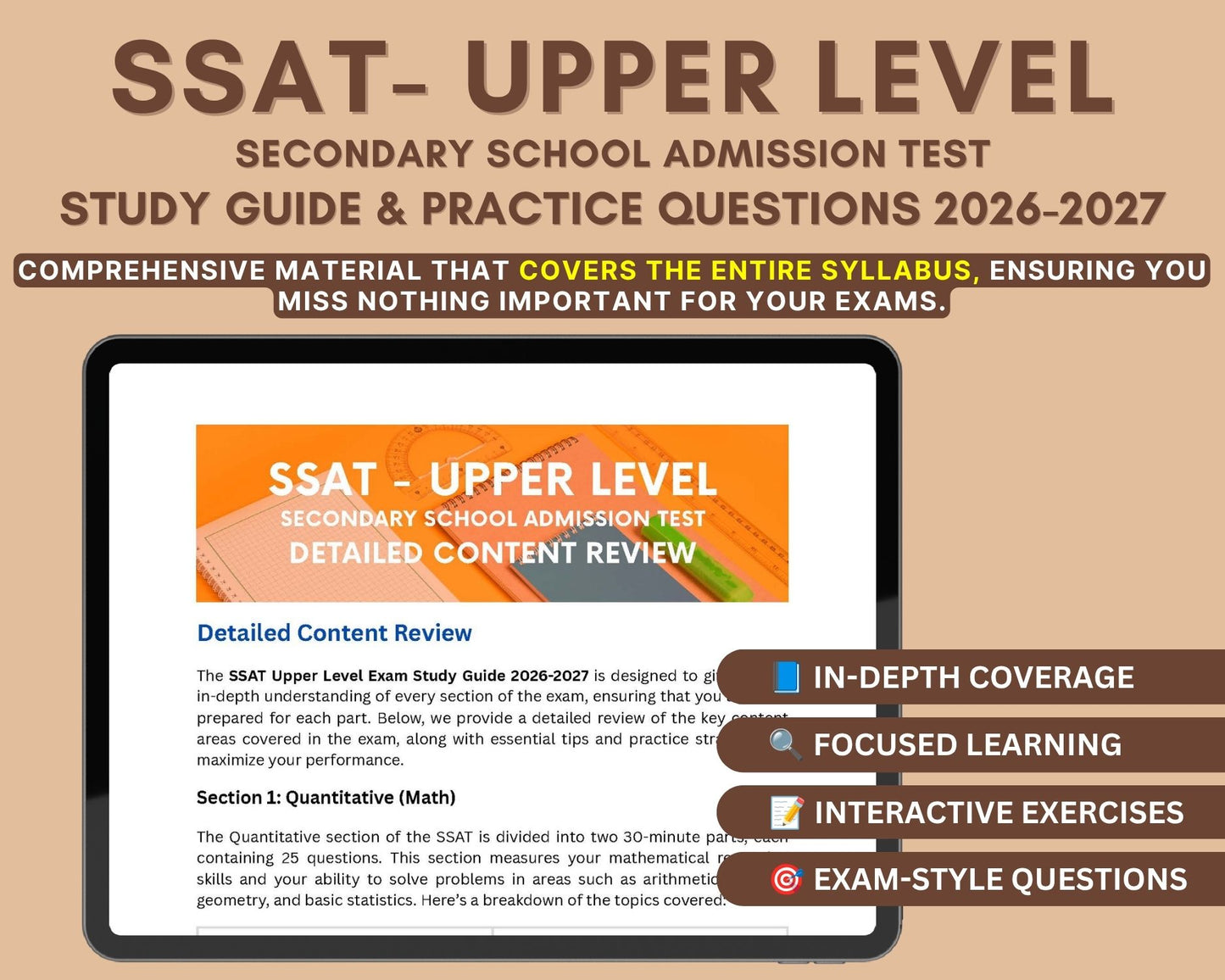SSAT Upper Level Exam Study Guide 2026-2027: In-Depth Content Review, & Practice Tests - Your Key to Top U.S. High Schools