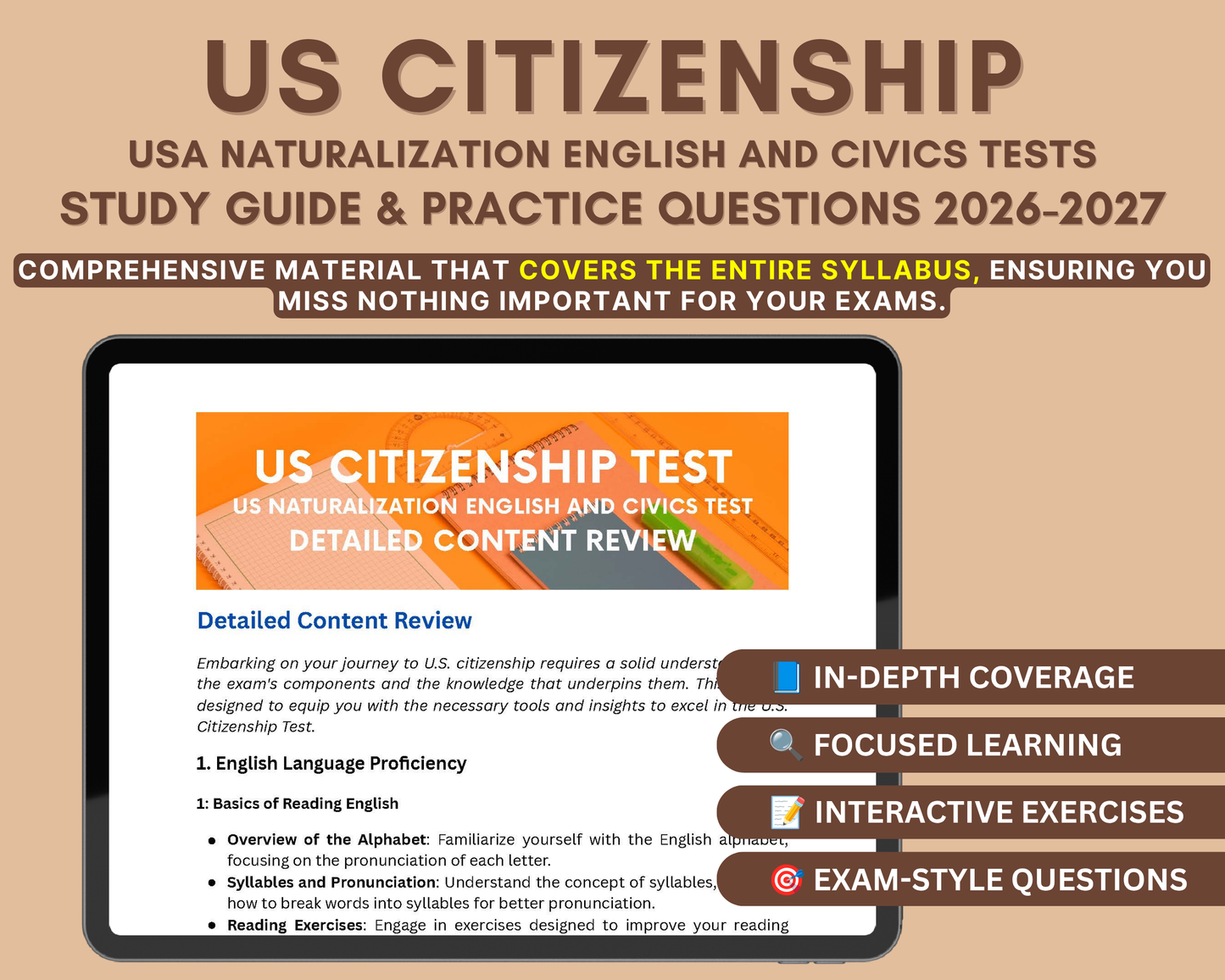 US Citizenship Test Study Guide 2026-2027: In-Depth Content Review & Practice Tests - Your Citizenship Journey Starts Here