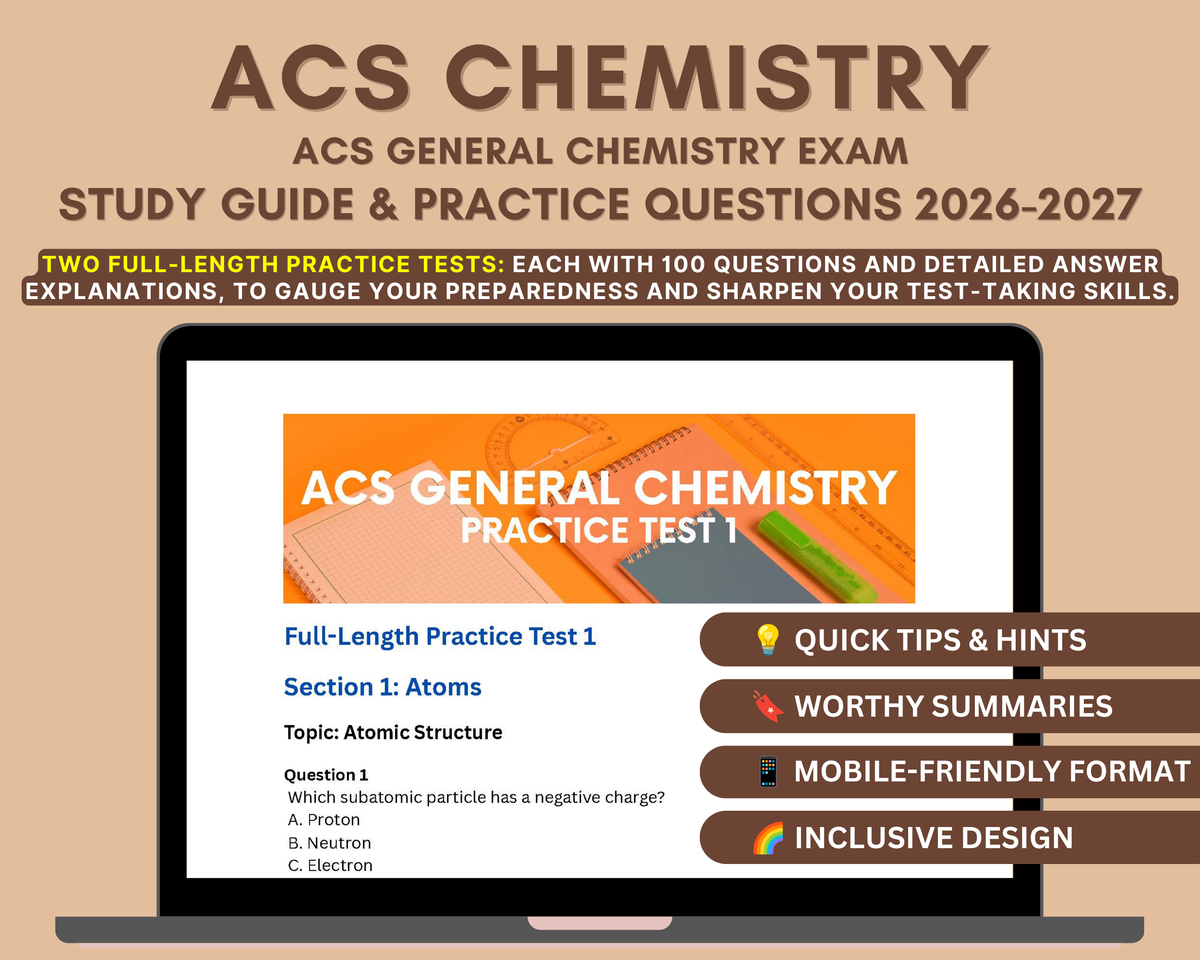 ACS General Chemistry Study Guide 2026-2027: Master Atomic Structure, Reactions, and More for Exam Success!