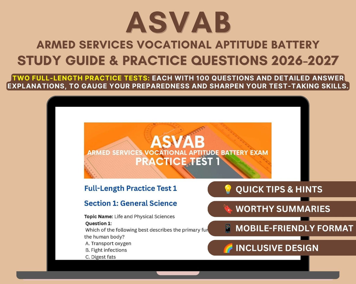 ASVAB Exam Prep Study Guide 2026-2027: In-Depth Content Review, Practice Tests & Exam Strategies for Military Careers
