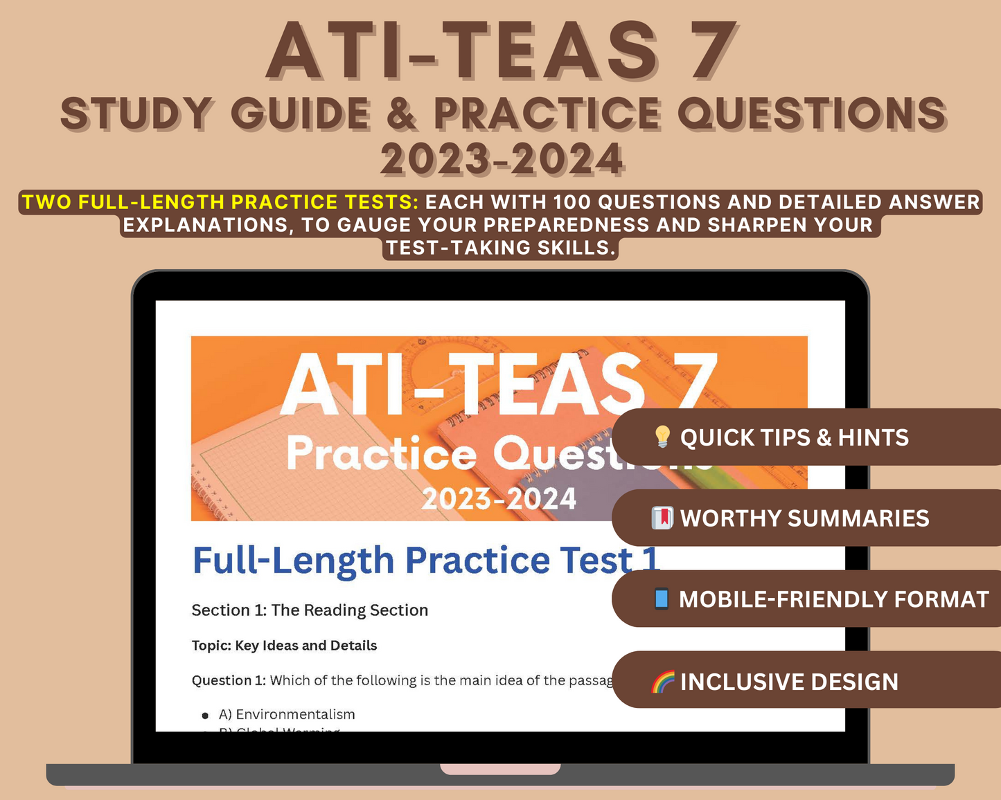 ATI TEAS 7 Study Guide and Practice Questions 2023-24: ATI Teas 7 Exam Prep with 2 Full-Length Practice Tests & Detailed Answer Explanations