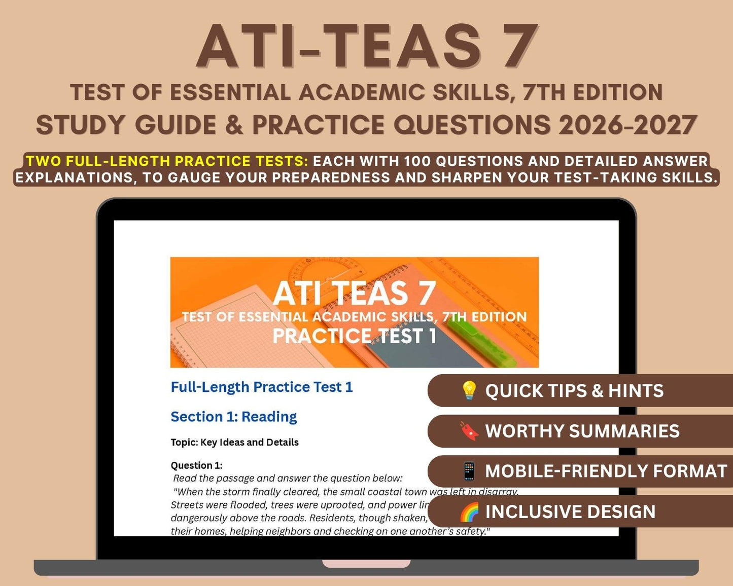 ATI TEAS 7 Study Guide and Practice Questions 2026-2027: ATI Teas 7 Exam Prep with 2 Full-Length Practice Tests & Detailed Answer Explanations