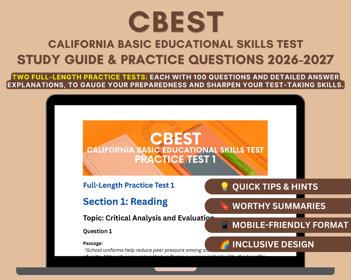 CBEST Prep Study Guide 2026-2027: In-Depth Content Review, and Practice Tests for California Teacher Credentialing Exam