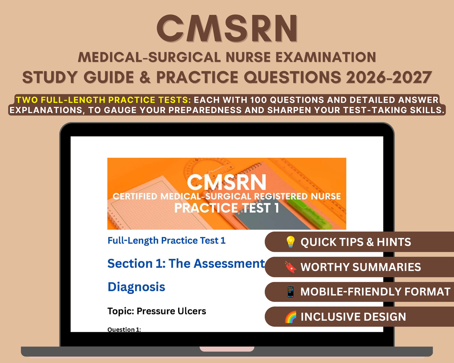 CMSRN Study Guide 2026-2027: In-Depth Content Review, Practice Tests & Exam Tips for Medical-Surgical Nurse Exam Prep